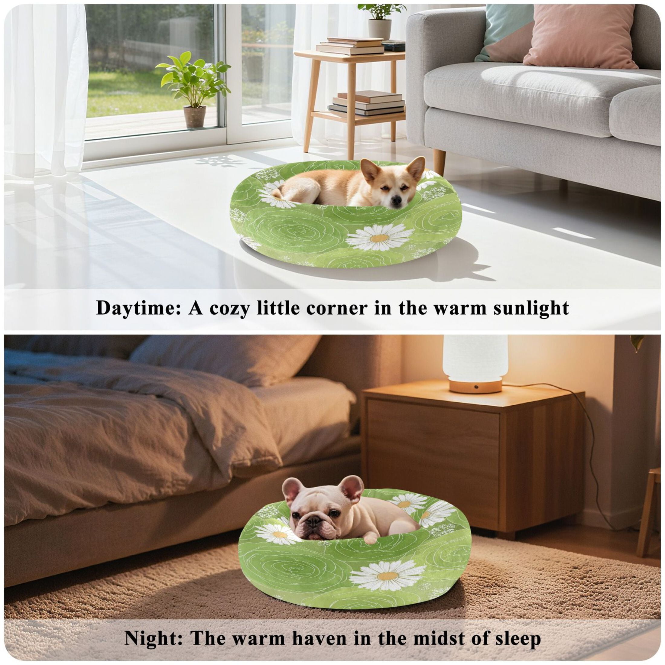 Iauyy Pet Couch Donut Cat Bed for Indoor Cats/Small Dogs Washable & Machine with Non-slip Bottom Calming Cat Furniture, Light Green Color Tone (M)