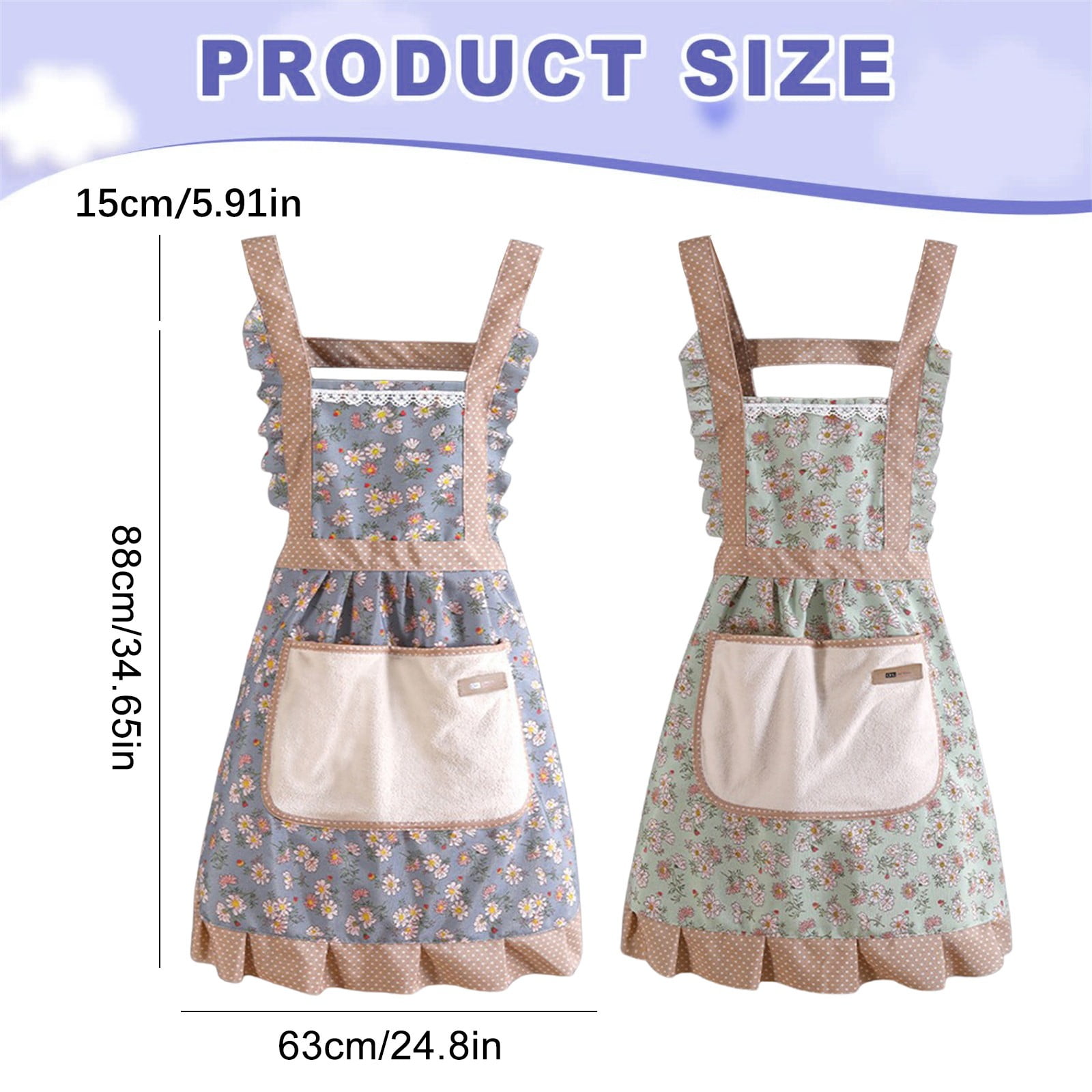EaseDay Women Aprons with Pockets, Floral Cotton Kitchen Apron for Cooking and Baking, Vintage Style Pink Garden Apron Dress, Soft Mandiles para Mujer