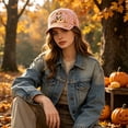 thumbnail image 3 of Clearance Hotyverty Halloween Ghost Baseball Cap, Happy Haunting Patchwork Ghost Pumpkin Commemorative Vintage Baseball Cap Adjustable Cotton Dad Hat Halloween Gift for Women Men, Pink, 3 of 9