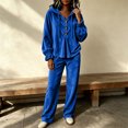 thumbnail image 5 of Szluipve 2 Piece Sets for Women Velour Tracksuit 2 Piece Outfits Hooded Henley Button Long Sleeve Top & Wide Leg Pants Casual Soft Loungewear Set with Pockets Blue L, 5 of 9
