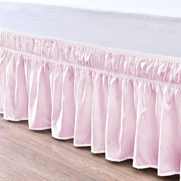 Bed Skirt Wrap Around 12" Drop, Fully Elastic Dust Ruffle, Extra Soft and Luxury, Fade Resistant, Machine Washable Luxurious Fabric, Twin Size - Pink Solid.