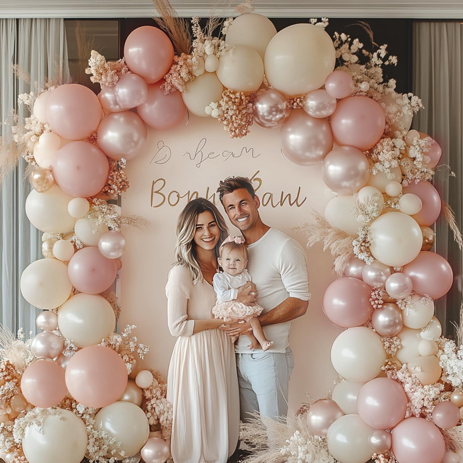Dusty Pink Balloons Garland Arch Kit, Double Stuffed White Pearl Balloon Blush Neutral Pink Latex Balloons for Birthday Bridal Shower Party Decorations