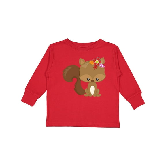 Inktastic Spring Animals, Cute Squirrel, Colorful Flowers Boys or Girls Long Sleeve Toddler T-Shirt