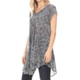 thumbnail image 3 of Sakkas Xoana Women's Casual Cap Sleeve V-neck Flare Loose Boho Swing Short Dress - Grey - Plus Size, 3 of 5