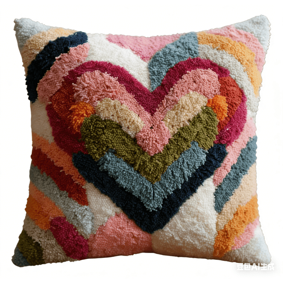 Latch Hook Kit For Adults,Pillow Case Kits,Heart-Shaped Diy Latch Hook Cushion Kits 17X17Inch, Cross Stitch Embroidery Kits Home Decor