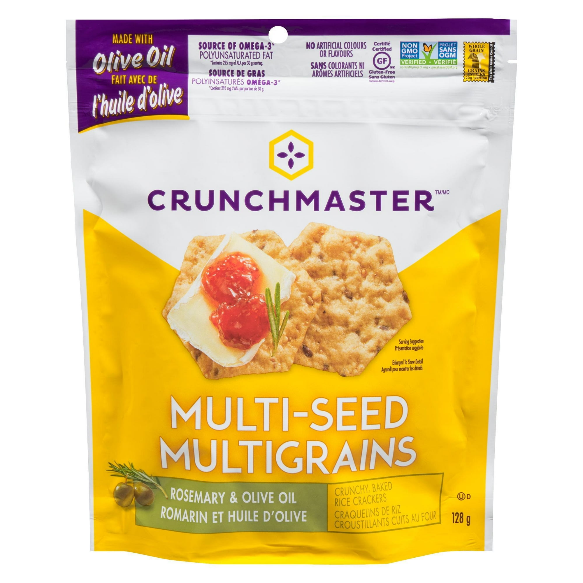 Craquelins multigrains de Crunchmaster, romarin et huile d'olive