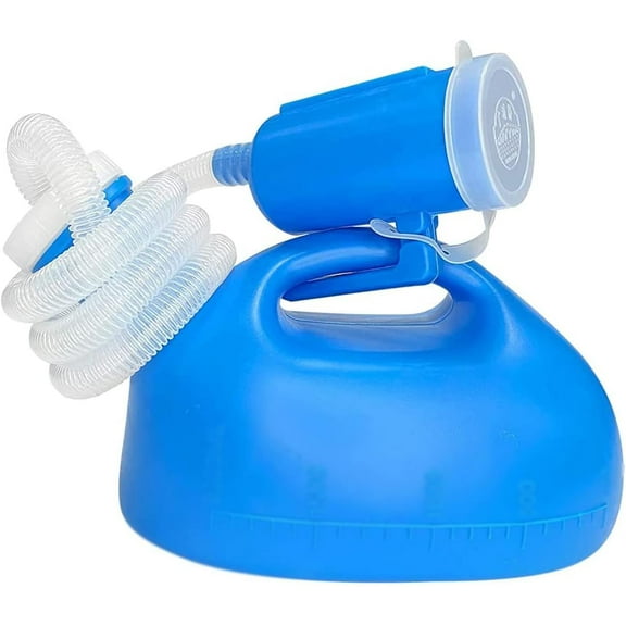 Reusable Pee Jug Men's Urinal, 63" Long Tube, Portable Thick Men Toilet with Lid, Hospital Camping Cara Belt Toilet Universal Urinal, 3000ML Large Men's Urinal, Blue