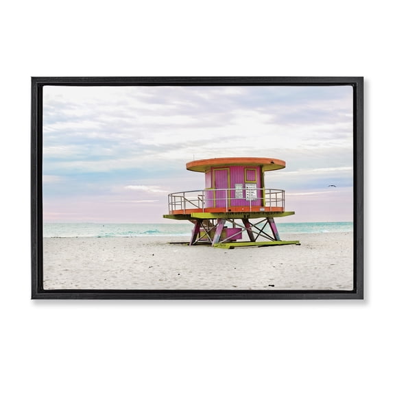 Stupell Industries Contemporary Lifeguard Hut with Pastel Sky Black Floating Frame Canvas Art, 25 x 17, by Seven Trees Design