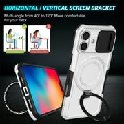 Case for iPhone 16, with Sliding Camera Cover & Ring Kickstand, Military Grade Drop Protective Hybrid Shockproof Anti-fall Phone Case Cover for iPhone 16, White