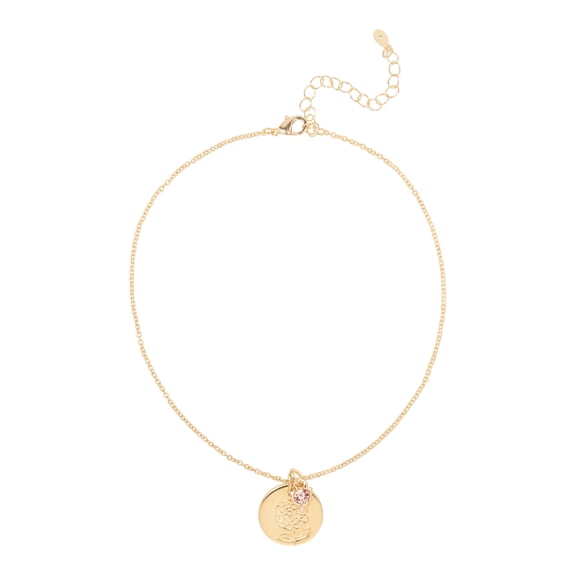 Time and Tru Women’s October Birthstone Necklace, Gold Tone Chain with Light Rose Stone & Marigold Flower
