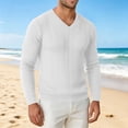 thumbnail image 7 of ZVAVZ V Neck Knit Tee Shirts for Men Long Sleeve Textured Tops Fall Casual Gym Athletic Shirts Stretchy Workout Running T-Shirt White S, 7 of 7