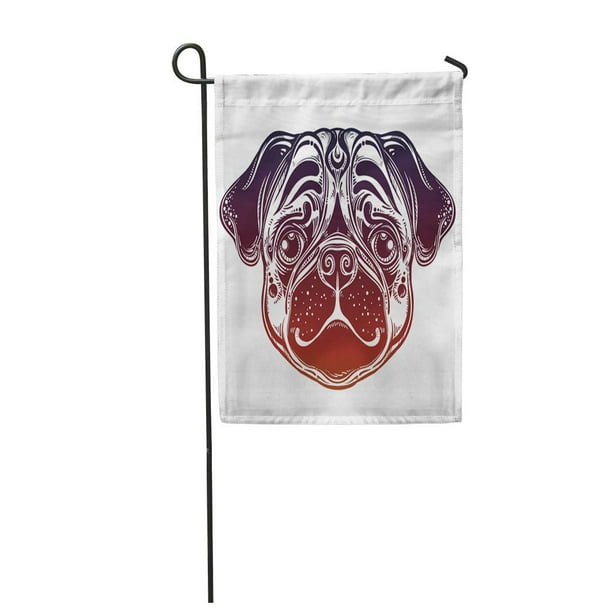 Laddke Linear Style Of Pug Dog Face Character Tattoo Design For Pet Artwork And Garden Flag Decorative House Banner 12x18 Inch Com Pug Dog Face Character Tattoo, Pug Dog Garden Flags