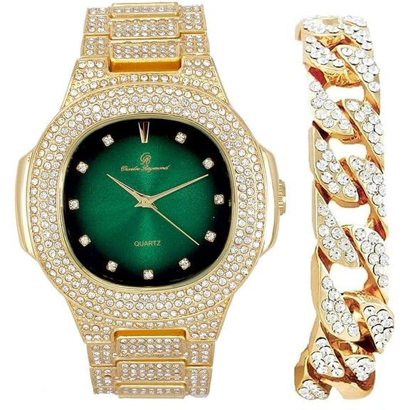 Bling-ed Out Cuban Bracelet with Oblong Iced Look Hip Hop Watch - ST10235 DX CB