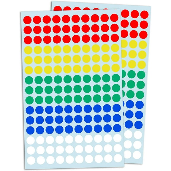 3000 Pack, 0.375" Round Colored Dot Stickers Labels - 5 Colors