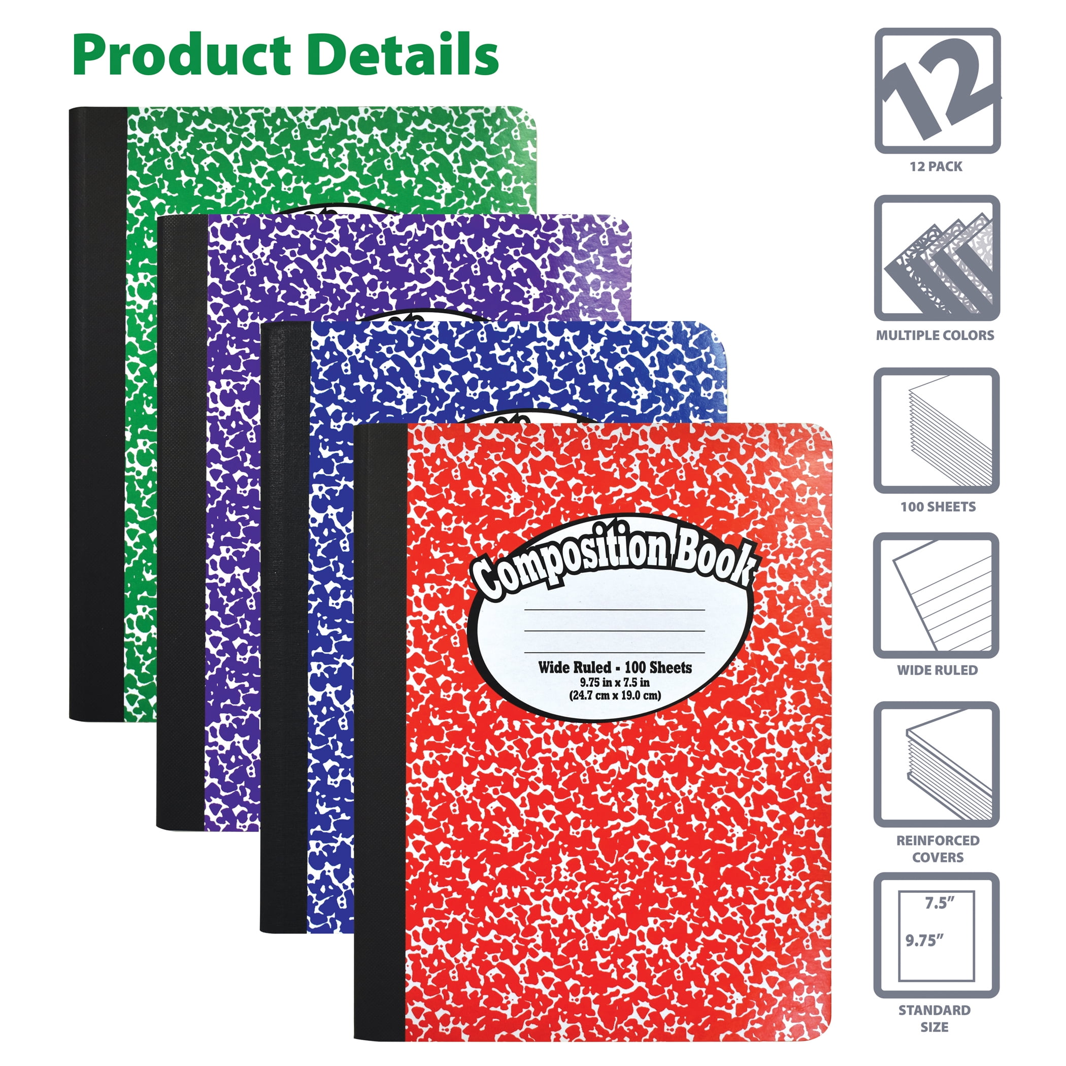 Better Office Products Com position Notebooks, 100 Sheets, 12 Pack
