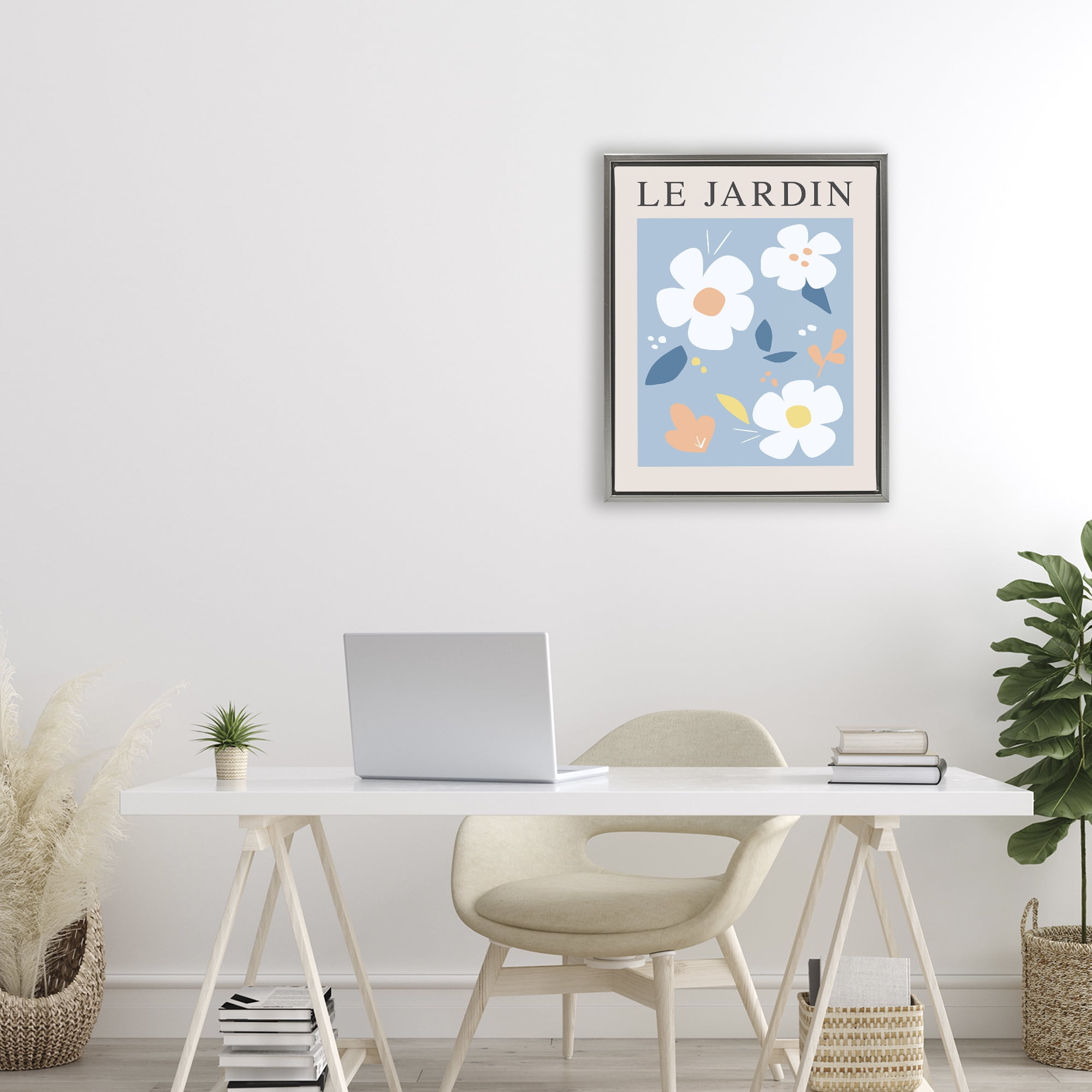 Stupell Industries Bouncing Floral Le Jardin Gray Framed Floater Canvas Wall Art, design by Anna Quach