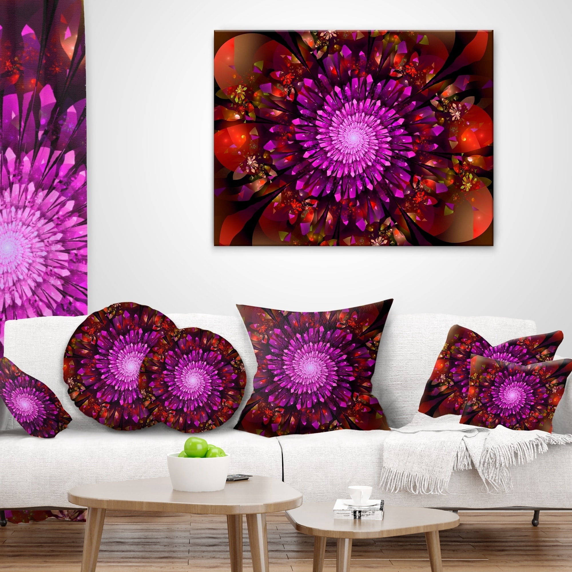 Designart Purple Glowing Crystals In Space - Floral Throw Pillow - 18x18
