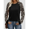 thumbnail image 4 of Camisas de Larga para Mujer, Blusas Raglán con Bloques de Color, Camisetas Básicas Informales de Cuello Redondo, Ropa de Otoño. Leopardo Negro L, 4 of 8