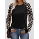 thumbnail image 4 of Camisas de Larga para Mujer, Blusas Raglán con Bloques de Color, Camisetas Básicas Informales de Cuello Redondo, Ropa de Otoño. Leopardo Negro M, 4 of 8