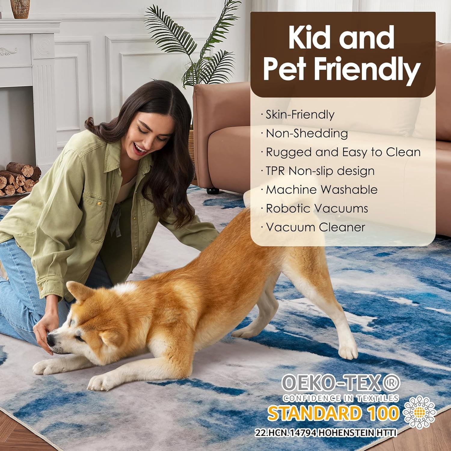 OMERAI Area Rug Living Room Rugs 8'x 10' Soft Abstract Pattern Rug, Stain Resistant Non Slip Low Pile Accent Carpet