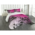 thumbnail image 3 of Ambesonne Shabby Flora Quilted Bedspread Set 3 Pcs, Victorian Branch, Queen Size, Magenta Black, 3 of 5