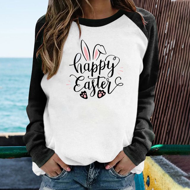 EGNMCR Chemise Imprimée de Pâques T-Shirts Graphiques pour Femmes Chemises Mode de Pâques Chandails Décontractés à Manches Longues Imprimés pour Femmes Hauts T-Shirts pour Femmes