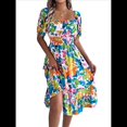 thumbnail image 2 of Vestidos Casuales de Verano para Mujer, 2025, con Mangas Abullonadas, Escote Cuadrado, Corte A, Holgados, Bohemios, Florales, Fruncidos, Midi Verde M, 2 of 10
