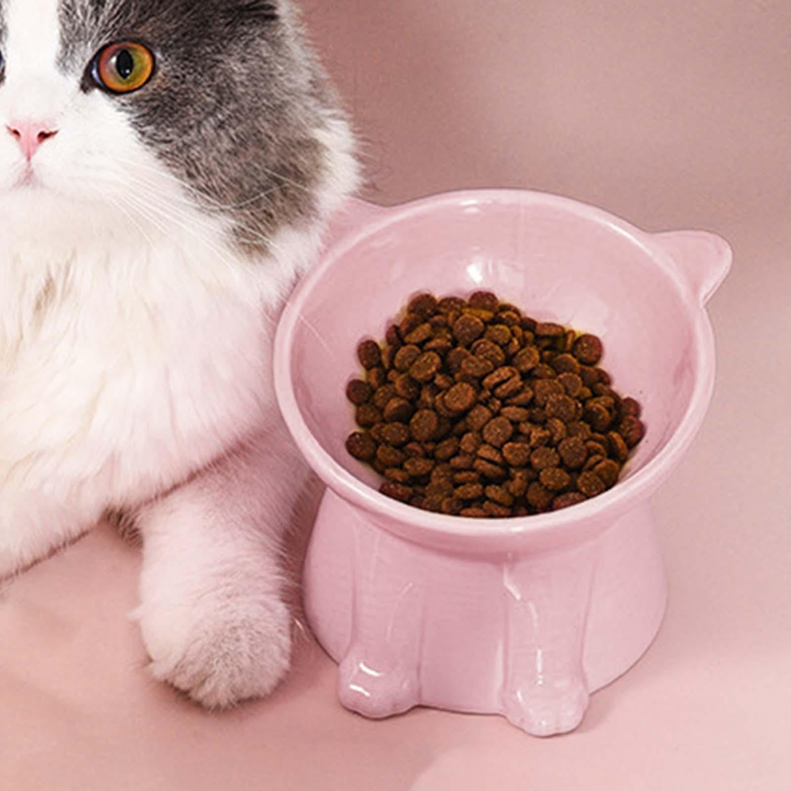 Raised Cat Food Bowl Pet Food Bowl Neck Protection Water Dispenser Dog Bowl Elevated Cat Food Bowl Tilted Elevated Cat Bowl for Indoor Cats pink