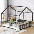 thumbnail image 2 of Euroco Metal Twin Size House Canopy Bed, 2-in-1 Beds for Kids Room, Black, 2 of 11