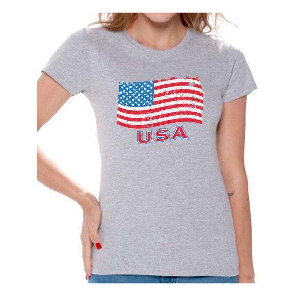 Awkward Styles Distressed Flag USA Women Shirt Flag Gifts 4th of July T shirt for Women I'm American Patriotic Women Tshirt 4th of July Gifts 4th of July T-shirt for Women Proud American