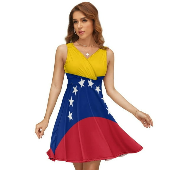 Venezuela Flag Women's Tank Dress V Neck Sleeveless Summer Sundress