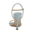 thumbnail image 3 of FSJ Women Graceful Square Open Toe Sandals Pearl Studded Adjustable Buckle Ankle Strap Stiletto High Heel Slingback Wedding Shoes Size 8.5 Blue Glitter, 3 of 4
