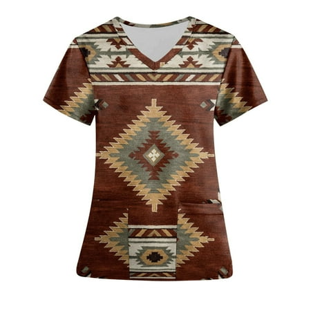 

Zodggu Tunic Scrub Tops for Women 2023 Sales Summer Fashion V Neck Shirts Nurse Blouse Working Uniform Tees Vacation Trendy Short Sleeve Womens Tops Vintage Ethnic Style Blouse Red 12