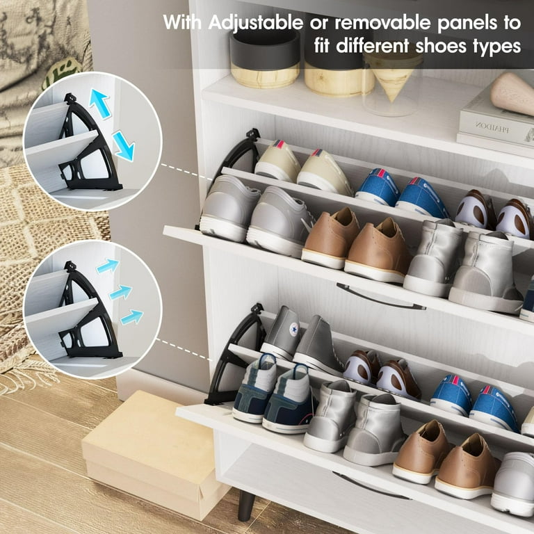 Elegant Veanerwood Shoe Cabinet High Capacity Concealed Flip Drawers White Hidden Closed Enclosed Storage Walmart