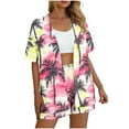 thumbnail image 5 of Antqov Beach Outfits for Women, Fashion Style Tropical Print Short Sleeve Loose Fitting Blouse Shorts Set, Summer Vacation Soft Lightweight Comfy 2 Piece Sets Beachwear, 5 of 7