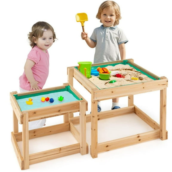 CIPACHO Wooden Sand and Water Tables with Protective Cover for Kids, Indoor Outdoor Playset for Kids-Natural