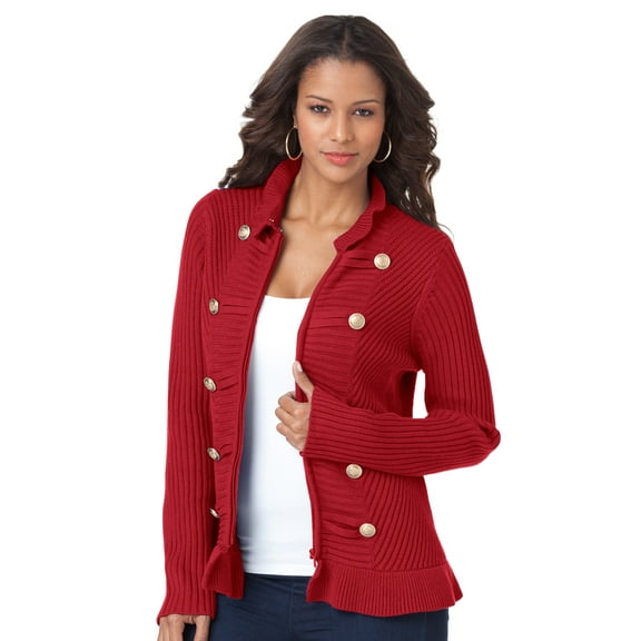Roaman's Women's Plus Size Military-Inspired Ribbed Cardigan Sweater
