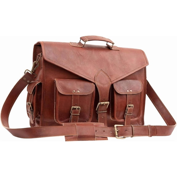 Rajeriya-18 Inch Handmade Leather Messenger Office Cross body Laptop Briefcase Computer College Satchel Bag for Men and Women