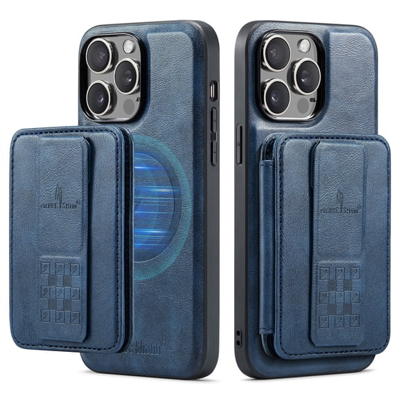 Case for iPhone 14 Removable Strong Magnetic Card Holder Hidden Folding Kickstand