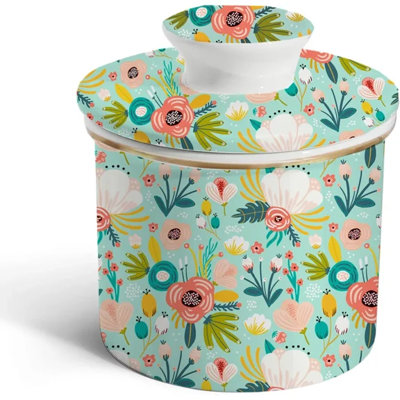 J.west Ceramic Butter Dish, Floral Farmhouse, Porcelain French Butter Keeper, 1 Count