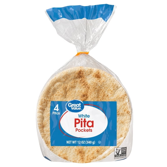 Great Value White Pita Bread, Soft & Fluffy, Versatile for Sandwiches & Wraps