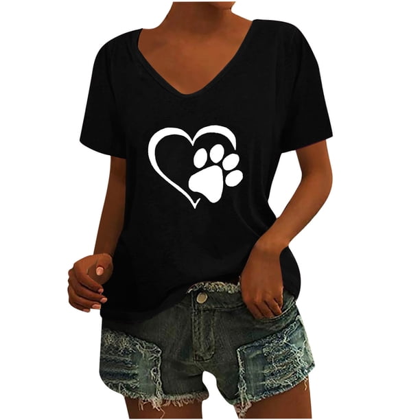 Camisas con estampado informal con estilo para mujer, camisetas holgadas de manga corta de talla grande, blusa con cuello en V OAVQHLG3B Store lin121212