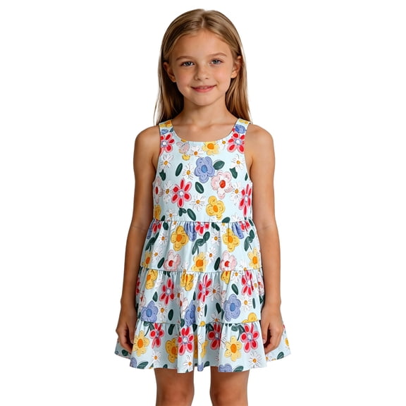 MEZZALL Girls Summer Floral Dress Casual Party Wear For Toddler Elegant Sleeveless A-Line O-Neck Comfort Dresses