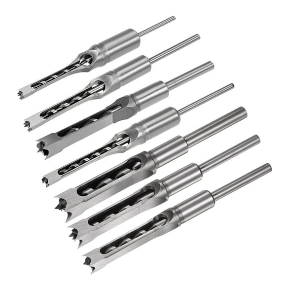Unique Bargains Square Hole Drill Bits for Woodworking Hole Saw Mortising Chisel Drill Bits 7 Pack