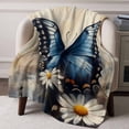 thumbnail image 3 of Throw Blanket for Couch Blue Butterfly Soft Fleece Flannel Blankets Cozy Lightweight Blanket for Home Sofa Living Room White Daisy Bed Throws 50" x 60", 3 of 9