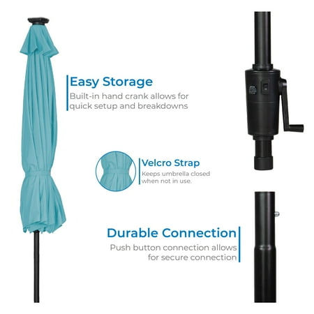 Sun Ray - 9'x7' Rectangular Solar Lighted Umbrella - Royal Blue