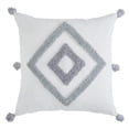 thumbnail image 1 of Indigo Ink – Almohada decorativa con forma de diamante con borlas para sofá o cama, decoración bohemia del hogar, 20.0 x 20.0 in (colección medallón copetudo blanco/gris), 1 of 5