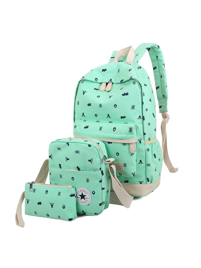 Contribuyente flota Solenoide Chainplus 3 Pcs Children School Bags Middle School Student Print Backpack  Set Mochila Escolar for Girls Boys Canvas Backpacks(Light Green) -  Walmart.com
