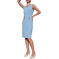 thumbnail image 4 of Vestido lápiz de longitud a la rodilla para mujer sin mangas con escote en V, vestido ceñido de verano 2025 para oficina, color azul cielo, 4 of 5