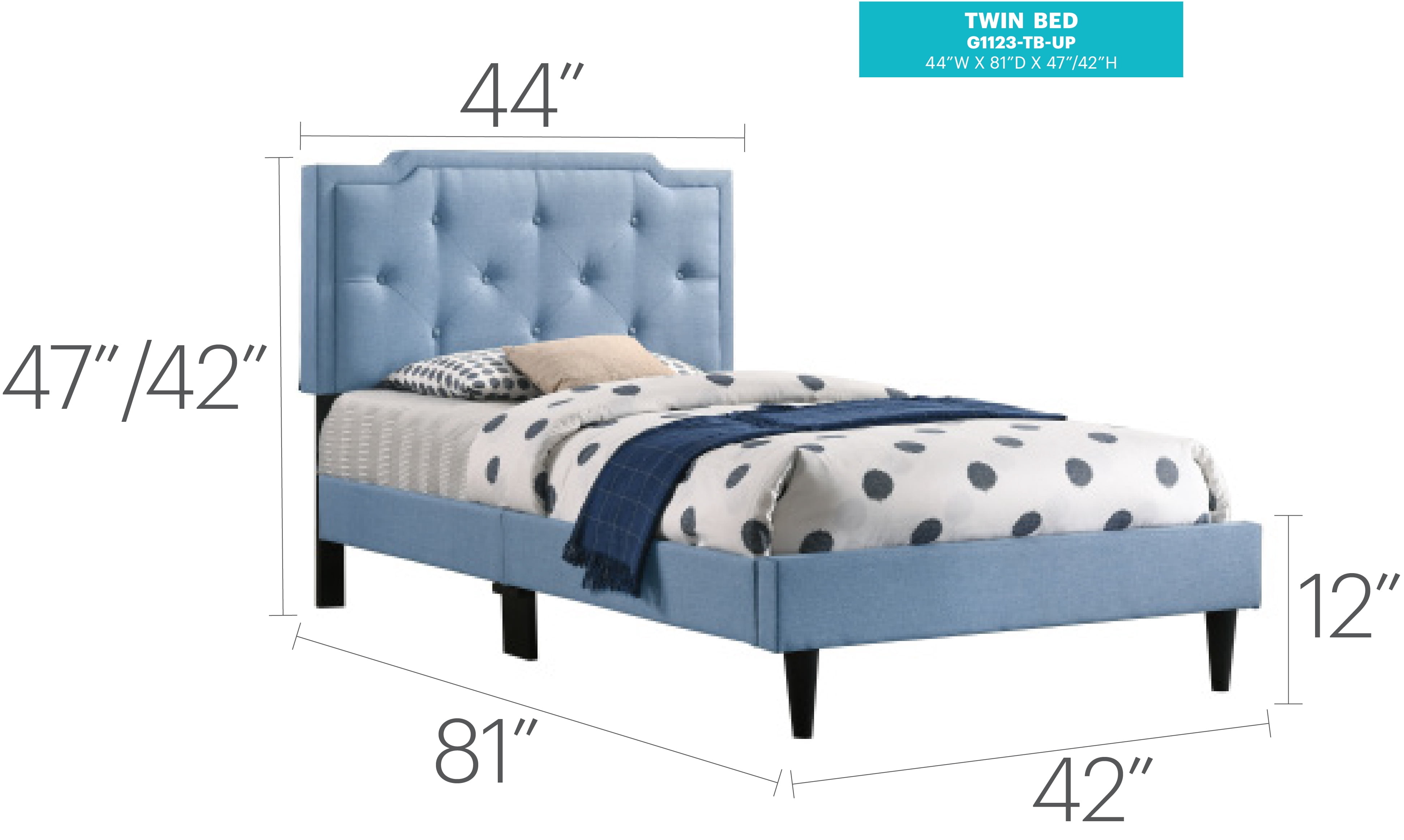Glory Furniture Deb Twin Bed in Blue Color
